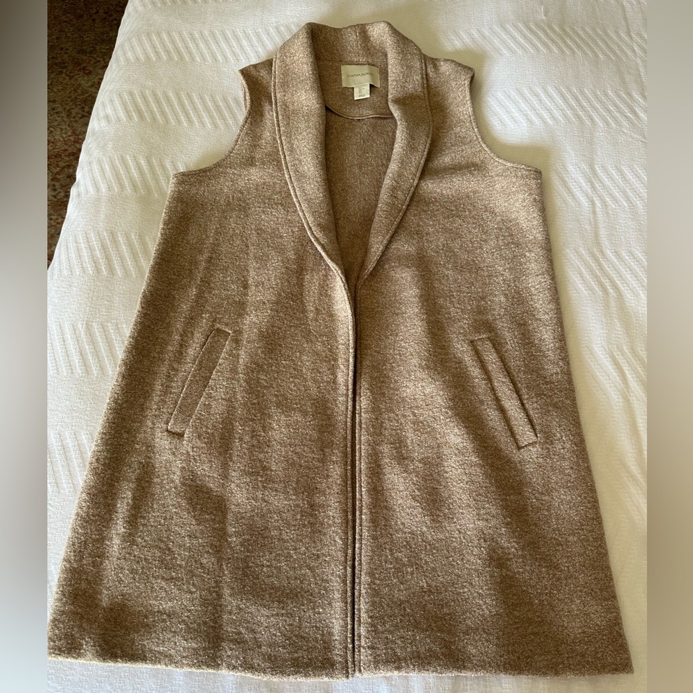 Cynthia Rowley Tan Boiled Wool Long Vest.